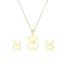 Cute bear shape shine for woman girls gift gold filled children stainless steel jewelry sets